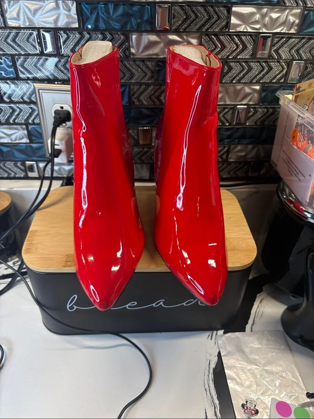 Women's Red Patent Pointed Ankle Booties